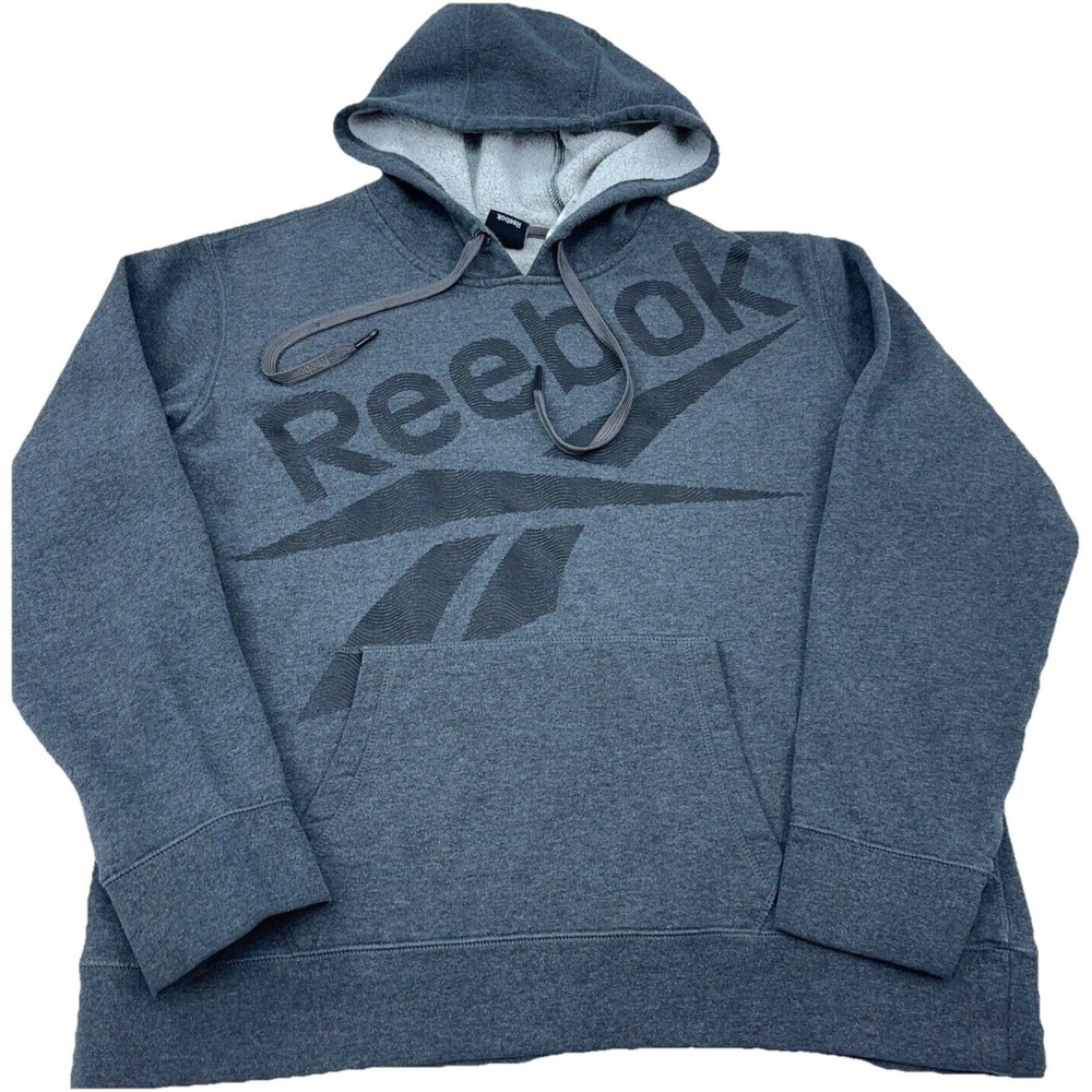 Reebok Hoodie Men Medium Gray Sweatshirt Sweater Spell Out Retro Classic A36